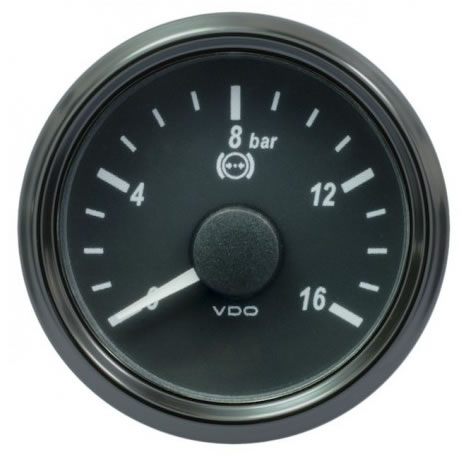 VDO SingleViu Brake Pressure Gauges 16Bar Black 52mm